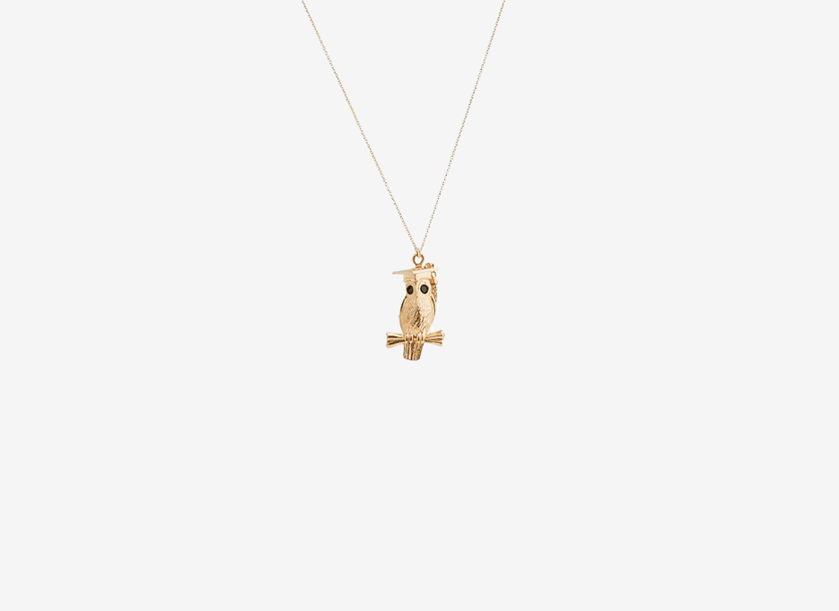 Wise Owl Pendant, 18ct Yellow Gold Plated Sterling Silver